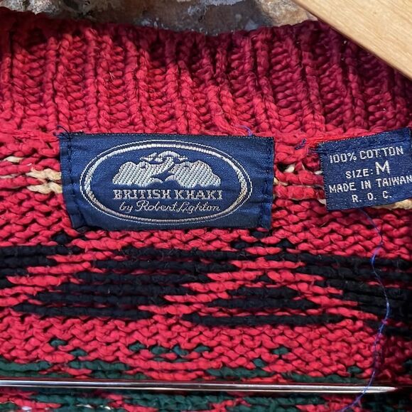 Vintage British Khaki by Robert Lighton Red Cotton Knit Cardigan - Picture 5 of 7